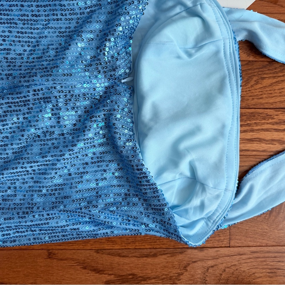 NWT Blue Sequin Halter Dress - Picture 3 of 5